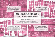 Printable Ephemera Scrapbook kit, planner, scrapbook, journal supplies, PNG print then cut journal accessories - Lt Pink Hearts kit