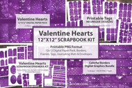 Printable Ephemera Scrapbook kit, planner, scrapbook, journal supplies, PNG print then cut journal accessories - Purple Hearts kit