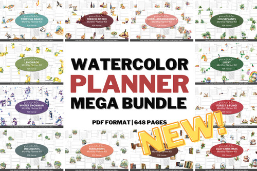 Watercolor Printable Planner Inserts: MEGA Bundle #2 - Printable Watercolor Planner, planner pages, planner templates, travel journal