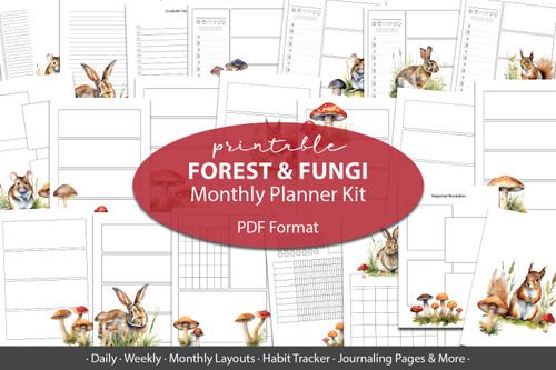 Forest & Fungi Printable Planner Inserts - Printable Watercolor Planner, planner pages, planner templates, nature planner, travel journal