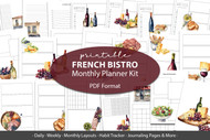 French Bistro Printable Planner Inserts - Printable Watercolor Planner, planner pages, planner templates, food, wine, cheese, charcuterie