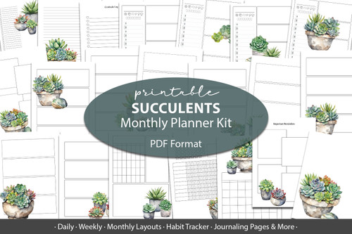 Succulents Printable Planner Inserts - Printable Floral Planner, planner pages, planner templates, journal printables, notion template