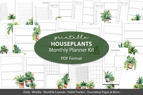 Houseplants Printable Planner Inserts - Printable Floral Planner, planner pages, planner templates, journal printables, notion template