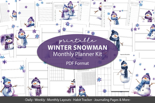 Winter Printable Planner Inserts - Snowman Printable Planner, cute planner, planner pages, planner templates, journal printables