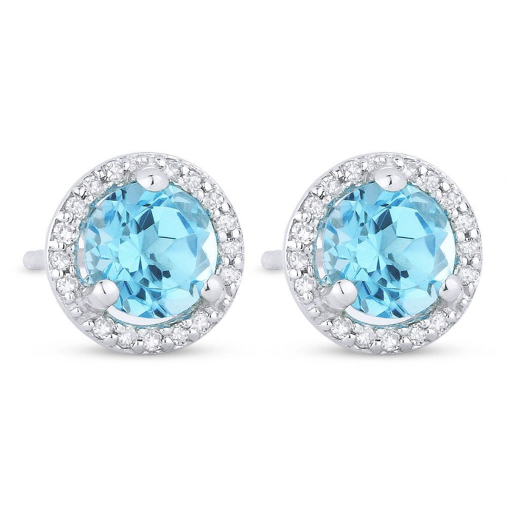 1.31ct Round Cut Blue Topaz & Diamond Halo Martini Stud Earrings in 14k