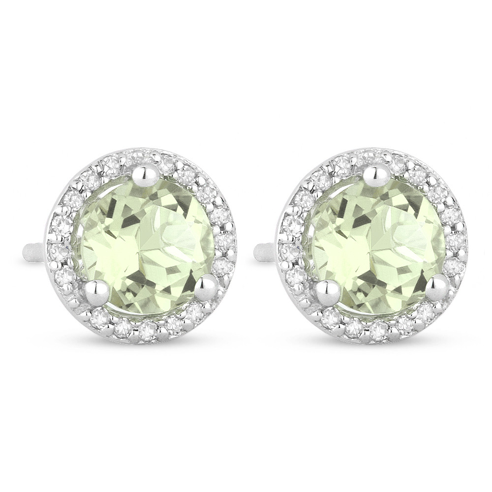 1.04ct Round Green Amethyst & Diamond Halo Martini Stud Earrings in 14k