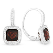 3.98ct Checkerboard Garnet & Round Cut Diamond Halo Leverback Drop Earrings in 14k White Gold