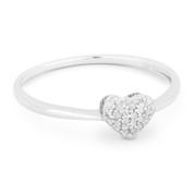 0.08ct Round Cut Diamond Pave Heart Charm Right-Hand Promise Ring in 14k White Gold