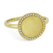 0.10ct Round Cut Diamond Brushed-Finish Curved Centerpiece Right-Hand Fashion Ring in 14k Yellow Gold