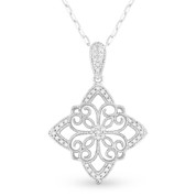 0.13ct Round Cut Diamond Pave Edwardian-Style Star Charm Pendant & Chain Necklace in 14k White Gold