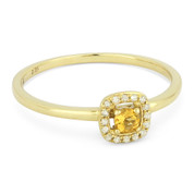 0.14ct Round Cut Citrine & Diamond Square-Halo Promise Ring in 14k Yellow Gold