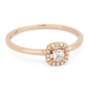 0.15ct Round Cut White Topaz & Diamond Square-Halo Promise Ring in 14k Rose Gold