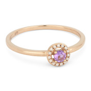 0.15ct Round Cut Pink Amethyst & Diamond Circle-Halo Promise Ring in 14k Rose Gold