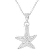 0.16ct Round Cut Diamond Starfish Animal Charm Pendant & Chain Necklace in 14k White Gold