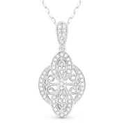 0.16ct Round Cut Diamond Pave Edwardian-Style Pendant & Chain Necklace in 14k White Gold