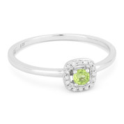0.17ct Round Cut Peridot & Diamond Square-Halo Promise Ring in 14k White Gold