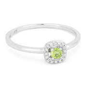 0.17ct Round Cut Peridot & Diamond Square-Halo Promise Ring in 14k White Gold