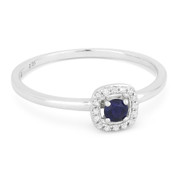 0.18ct Round Cut Lab-Created Sapphire & Diamond Square-Halo Promise Ring in 14k White Gold