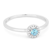 0.18ct Round Cut Blue Topaz & Diamond Circle-Halo Promise Ring in 14k White Gold