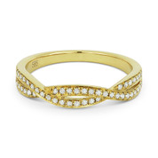 0.19ct Round Cut Diamond Overlap-Swirl Stackable Anniversary Ring / Wedding Band in 14k Yellow Gold