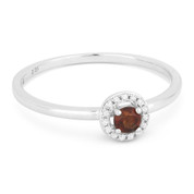 0.20ct Round Cut Garnet & Diamond Circle-Halo Promise Ring in 14k White Gold