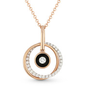 0.23ct Round Cut Diamond Double-Circle & Black Enamel Bezel Pendant & Chain Necklace in 14k Rose Gold