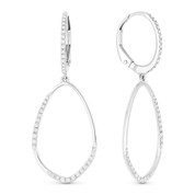 0.24ct Round Cut Diamond Open Design & Leverback Post Dangling Earrings in 14k White Gold