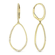 0.24ct Round Cut Diamond Open Design & Leverback Post Dangling Earrings in 14k Yellow Gold