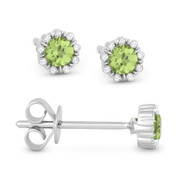 0.28ct Round Cut Peridot & Diamond Pave Baby Stud Earrings in 14k White Gold