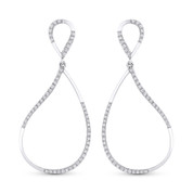 0.28ct Round Cut Diamond Pave Dangling Open Tear-Drop Earrings in 14k White Gold