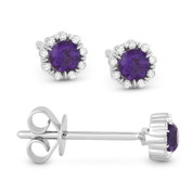 0.28ct Round Cut Purple Amethyst & Diamond Pave Baby Stud Earrings in 14k White Gold