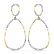 0.28ct Round Cut Diamond Pave Dangling Open Pear-Shape Earrings in 14k Yellow & White Gold