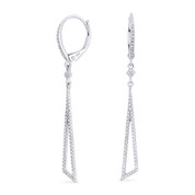 0.30ct Round Cut Diamond Pave Dangling Tapered Open-Stiletto Earrings w/ Leverbacks in 14k White Gold