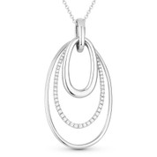 0.30ct Round Cut Diamond Pave Oval-Stack Pendant & Chain Necklace in 14k White Gold