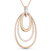 0.31ct Round Cut Diamond Pave Oval-Stack Pendant & Chain Necklace in 14k Rose & White Gold