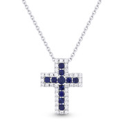 0.32ct Round Brilliant Cut Sapphire & Diamond Cross Pendant & Chain Necklace in 14k White Gold