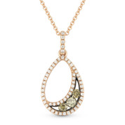 0.33ct Brown & White Diamond Pave Tear-Drop Pendant & Chain Necklace in 14k Rose & Black Gold