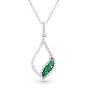 0.34ct Round Cut Emerald & Diamond Pave Pendant & Chain Necklace in 14k White & Black Gold