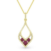 0.34ct Round Cut Ruby-Trio & Diamond Pave Pendant & Chain Necklace in 14k Yellow & Black Gold