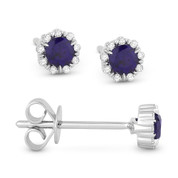 0.35ct Round Cut Lab-Created Blue Sapphire & Diamond Pave Baby Stud Earrings in 14k White Gold