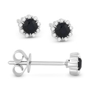 0.35ct Round Cut Blue Sapphire & Diamond Pave Baby Stud Earrings in 14k White Gold