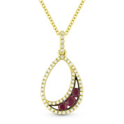0.35ct Round Cut Ruby & Diamond Pave Tear-Drop Pendant & Chain Necklace in 14k Yellow & Black Gold