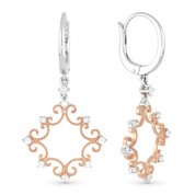 0.36ct Round Cut Diamond Vintage-Style Filigree-Frame Dangling Earrings in 14k Rose & White Gold