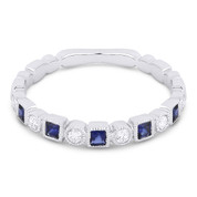 0.36ct Sapphire & Diamond Bezel & Square Setting Stackable Anniversary Ring / Wedding Band in 18k White Gold
