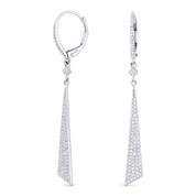 0.36ct Round Cut Diamond Pave Dangling Tapered-Stiletto Earrings w/ Leverbacks in 14k White Gold