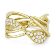 0.36ct Round Cut Diamond Pave Overlap Loop Right-Hand Statement Ring in 14k Yellow Gold