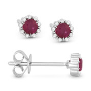 0.36ct Round Cut Ruby & Diamond Pave Baby Stud Earrings in 14k White Gold