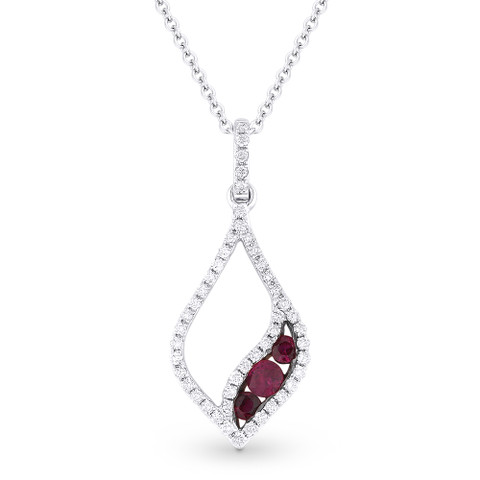0.36ct Round Cut Ruby & Diamond Pave Pendant & Chain Necklace in 14k ...
