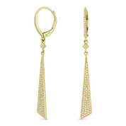 0.36ct Round Cut Diamond Pave Dangling Tapered-Stiletto Earrings w/ Leverbacks in 14k Yellow Gold