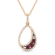 0.36ct Round Cut Ruby & Diamond Pave Tear-Drop Pendant & Chain Necklace in 14k Rose & Black Gold